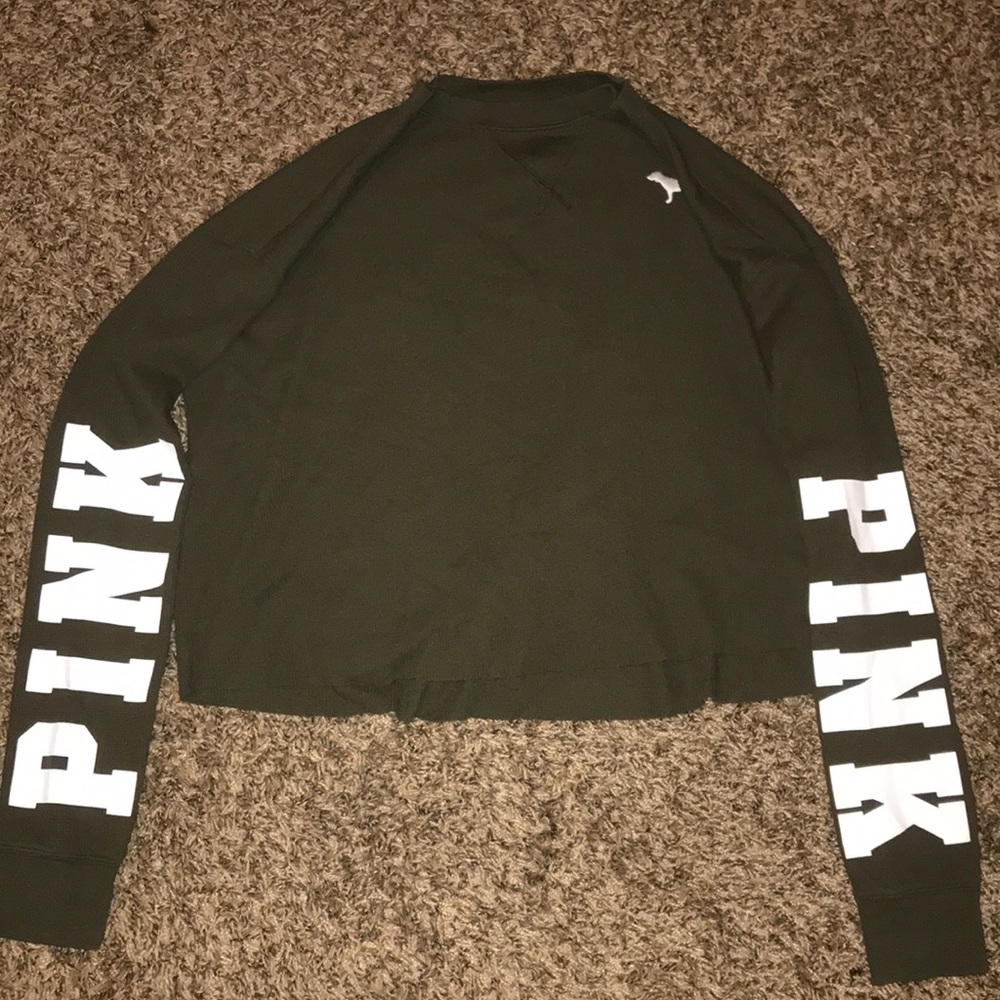 (pink) olive green long sleeve crop